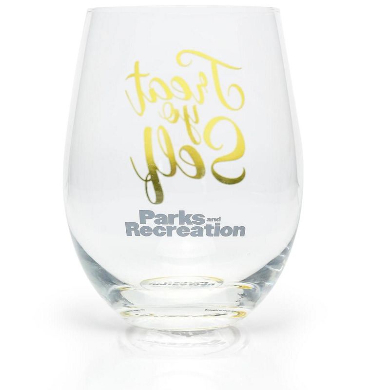 Surreal Entertainment Parks and Recreation Treat Yo Self Stemless Wine Glass | Pink