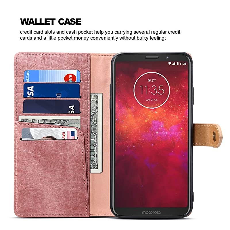 Z3 Play Case,Z3 Case,CH-IC Handmade[Wrist Strap] Flip Folio Leather Wallet Cover with Card Slots, Kickstand, Magnetic Clousure,Cash Pockets for rola Z Play (3nd Gen) 2018 (Pink)