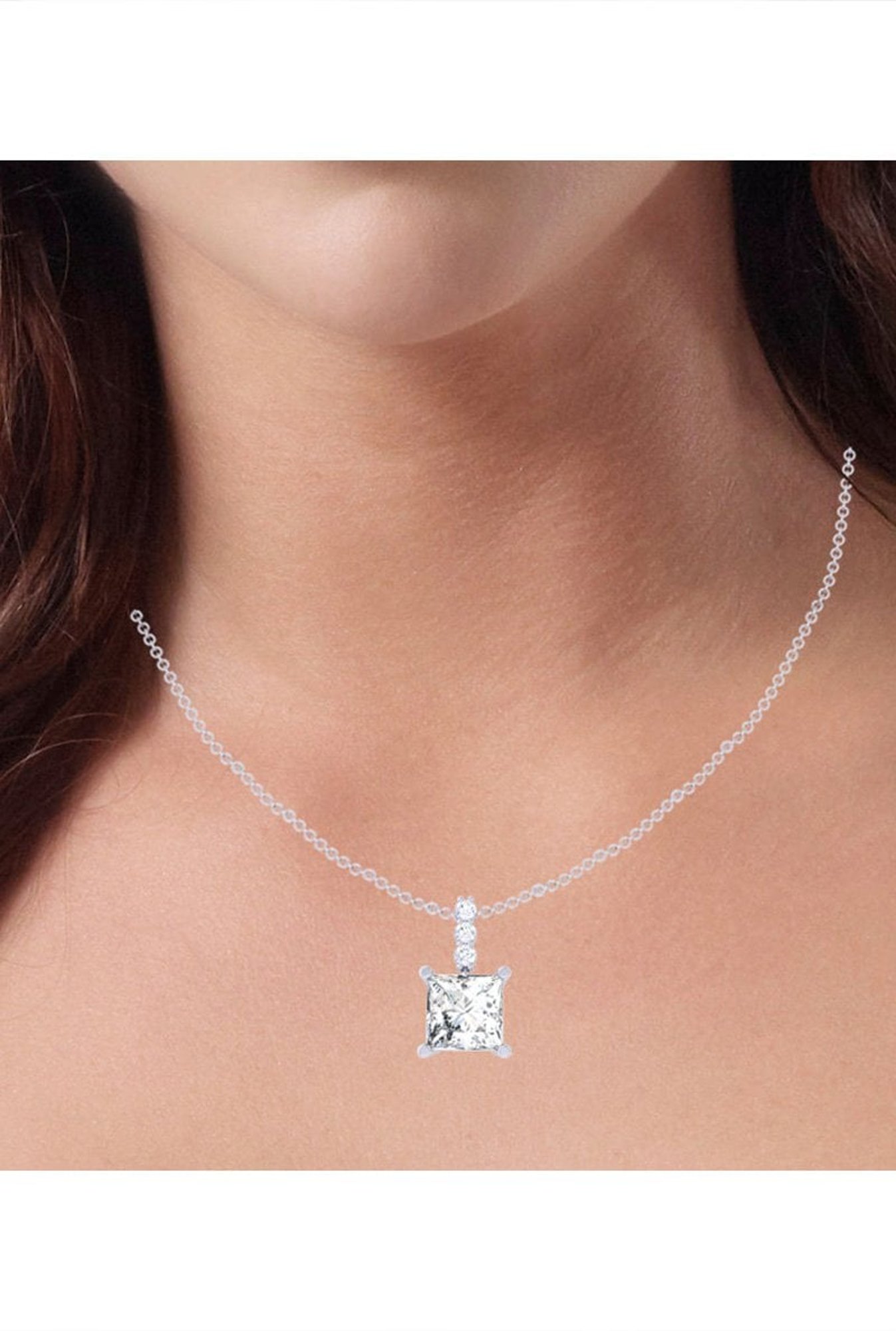 Clara White Sterling Silver Soitaire CZ Pendant with Chain