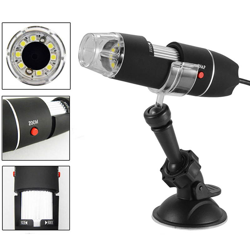 USB Microscope Camera 40X to 1000X Zoom 8 LED USB 2.0 Microscope Digital Magnifier Endoscope Mini Camera Video w/ Stand Portable Microscope Camera