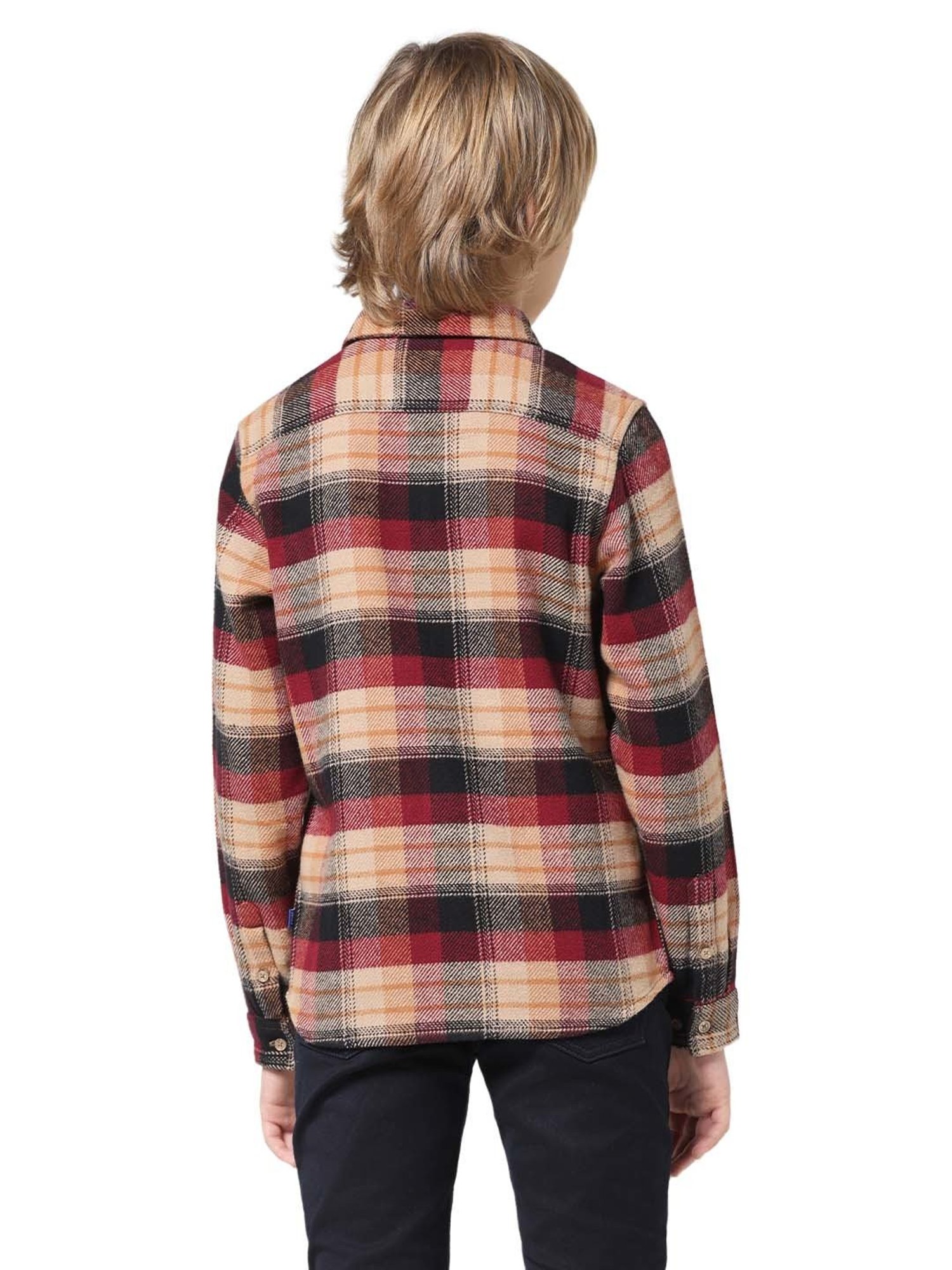 Jack & Jones Junior Maroon & Cream Cotton Chequered Full Sleeves Shirt