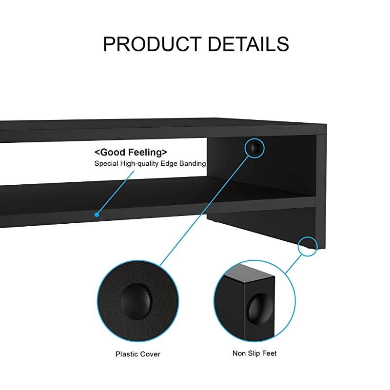Computer Monitor Stand Clamp Desk TV Shelf Risers 16.7 inch 2 Tiers Monitor Stand Save Space Black