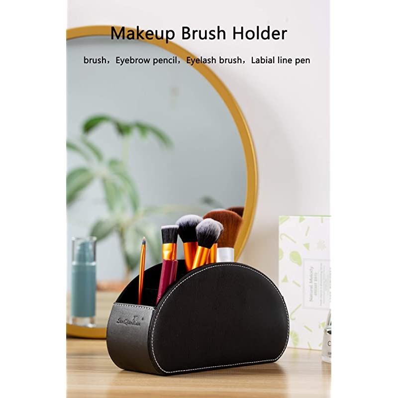 Control Holder Organizer Box with 5 compartment PU Leather Multi-functional Office Organization And storage Caddy Store tv holders ,brush ,pencil,glasses an Media Player (Black)