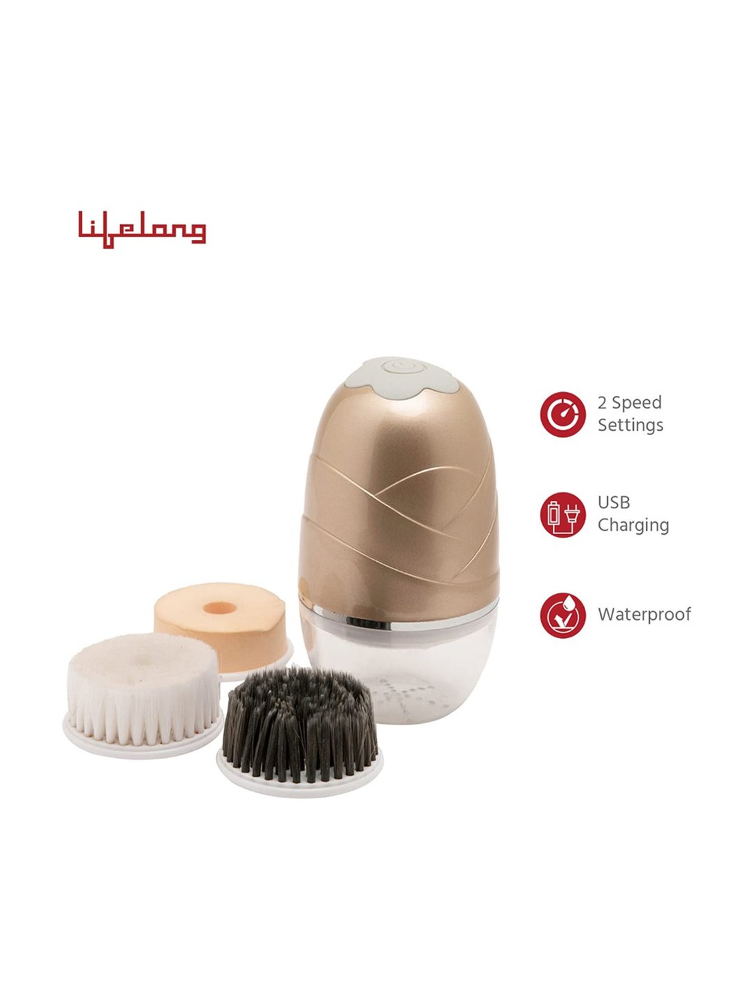 Lifelong LLM720 Rechargeable Face Cleaning Massager (Gold)