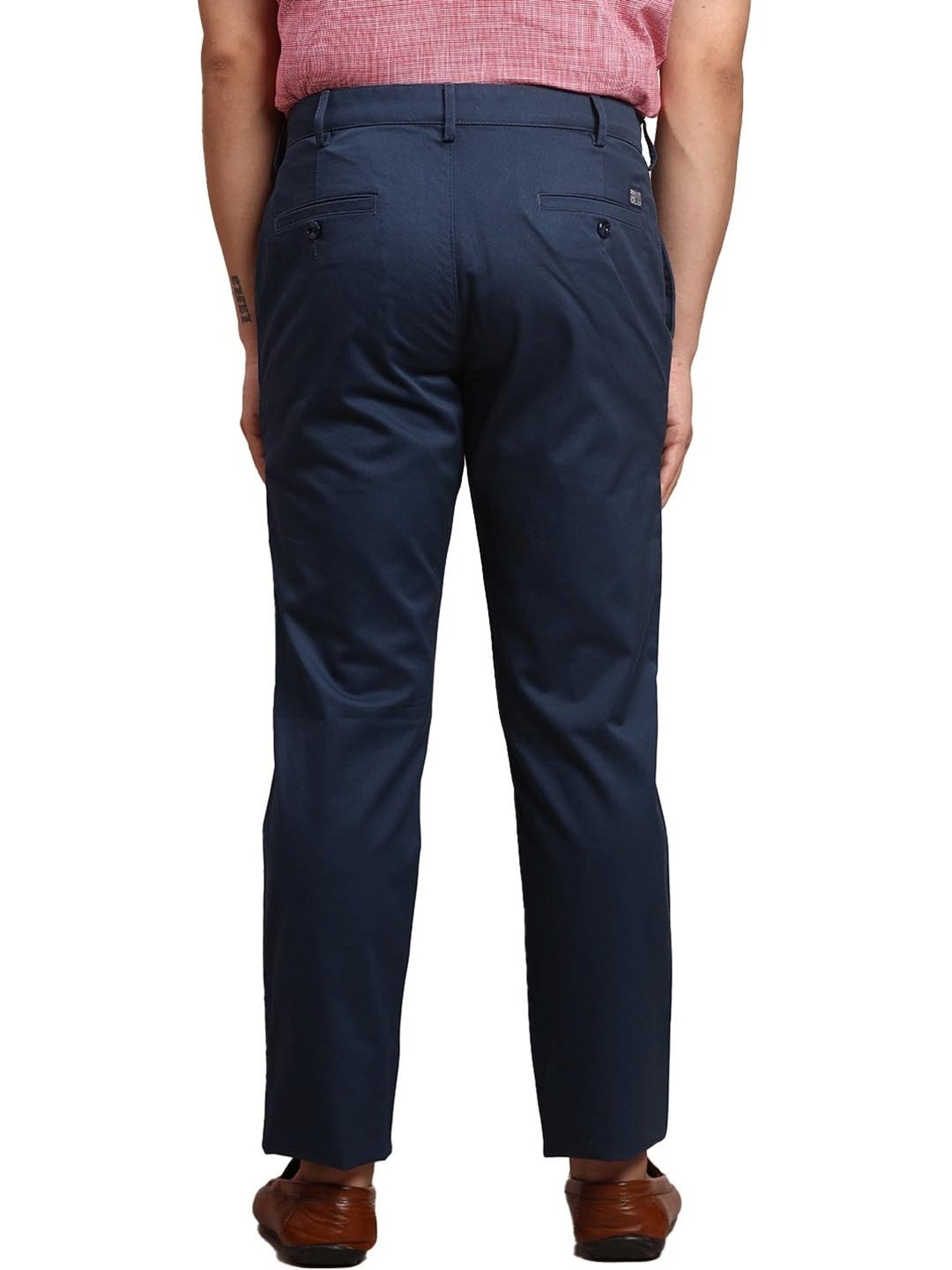 ColorPlus Blue Cotton Slim Fit Trousers