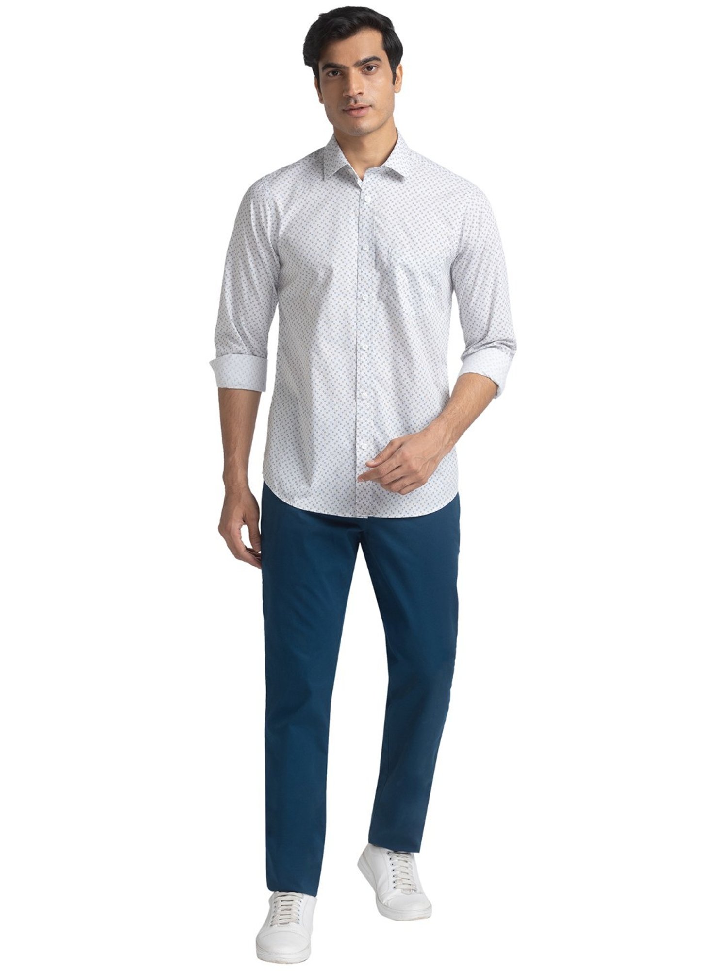 ColorPlus Grey Pure Cotton Tailored Fit Printed Shirt