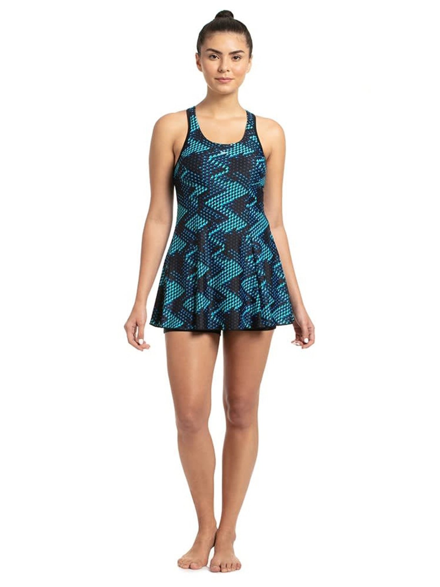 Speedo Black & Blue Printed Swim Dress