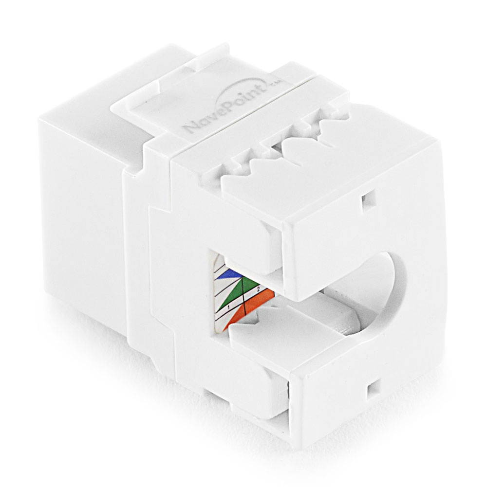 NavePoint 180 Degree Cat5e Keystone Jack, RJ45 Ethernet Connector, Type 110, White 25-Pack