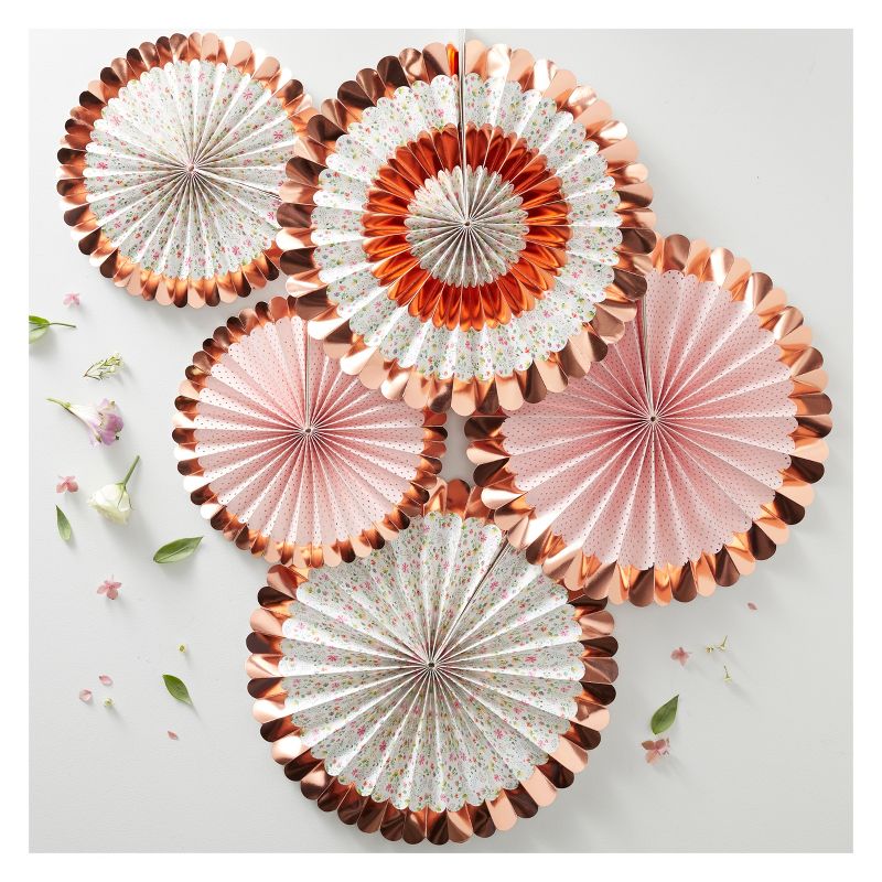 5ct Foiled Ditsy Floral Fan Decorations