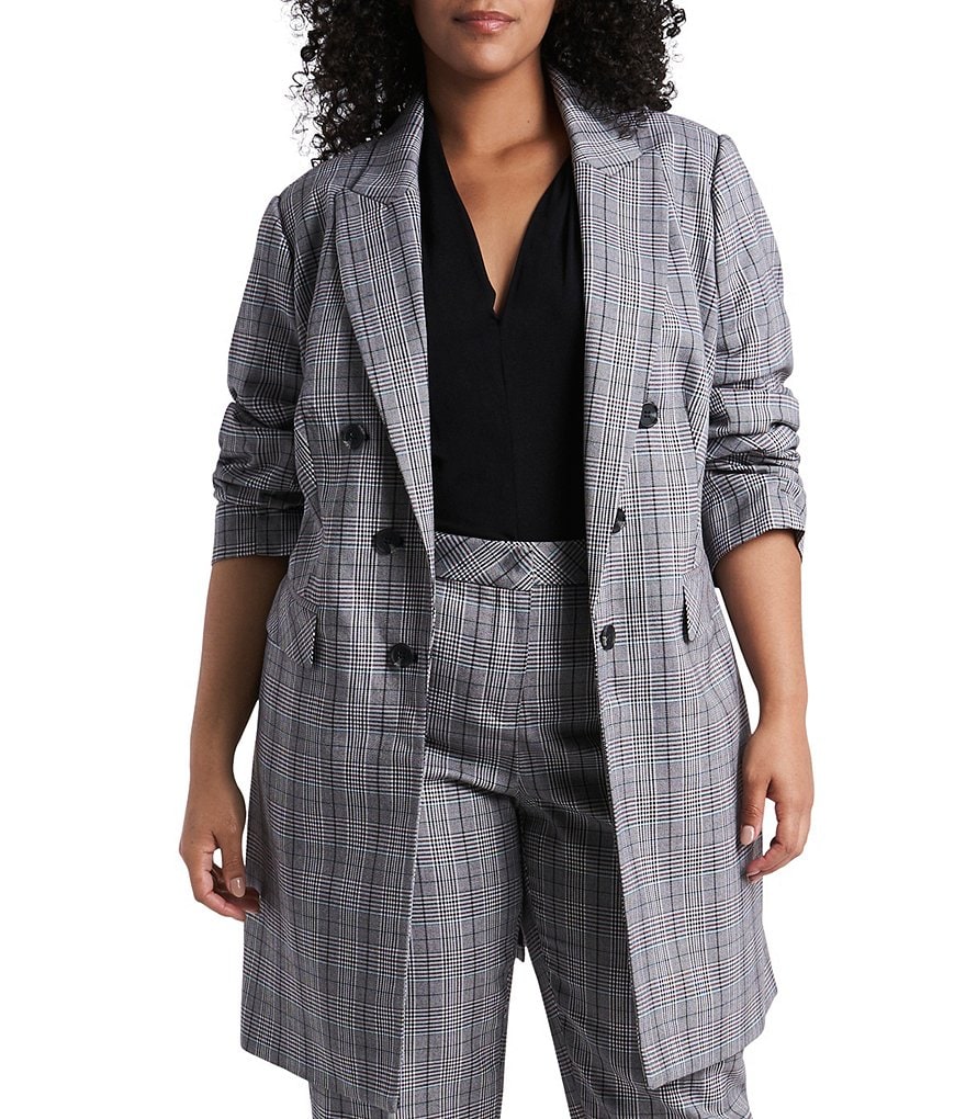 Kasper Plus Size Stretch Crepe Stand Combo Collar One Button Jacket