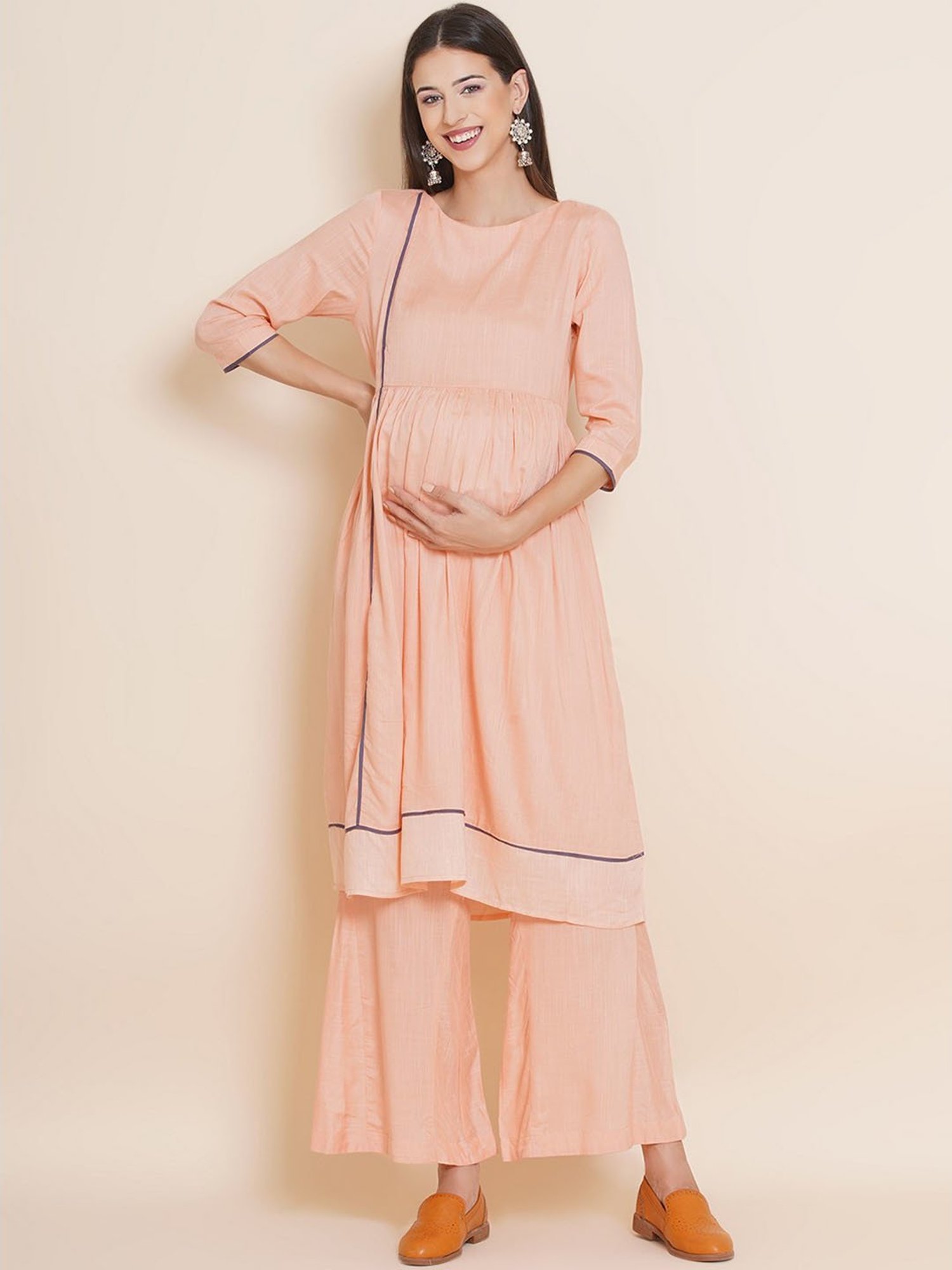 Mine4Nine Peach Kurta With Palazzos