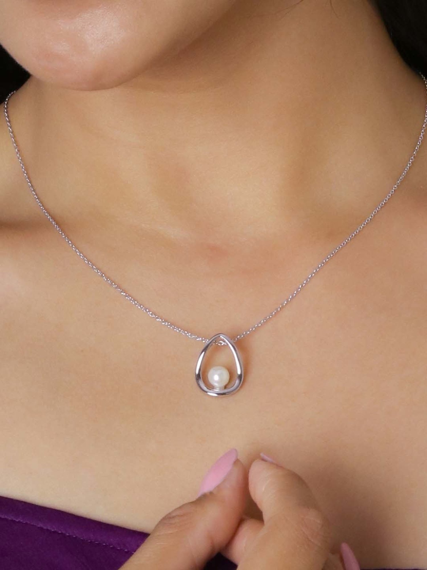 925 Silver Freshwater Pearl Drop Pendant with 18-inch Chain for Women & Girls