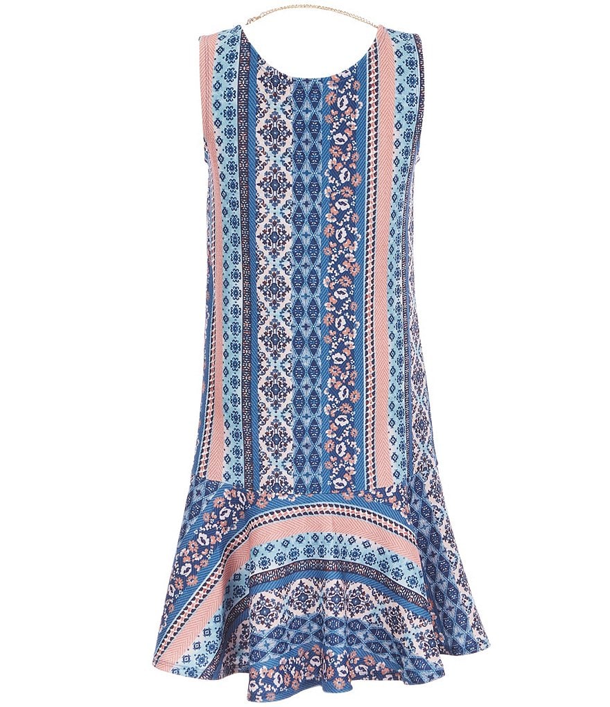 Honey And Rosie Big Girls 7-16 Sleeveless Mixed Print Ruffled Hem A-Line Dress With Vest Two-Piece Set