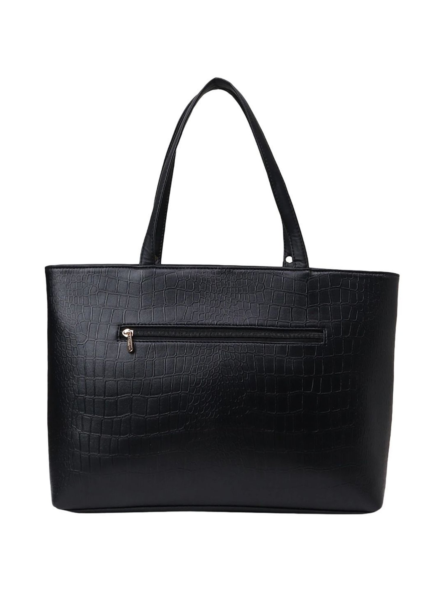 Carlton London Black Textured Medium Tote Handbag