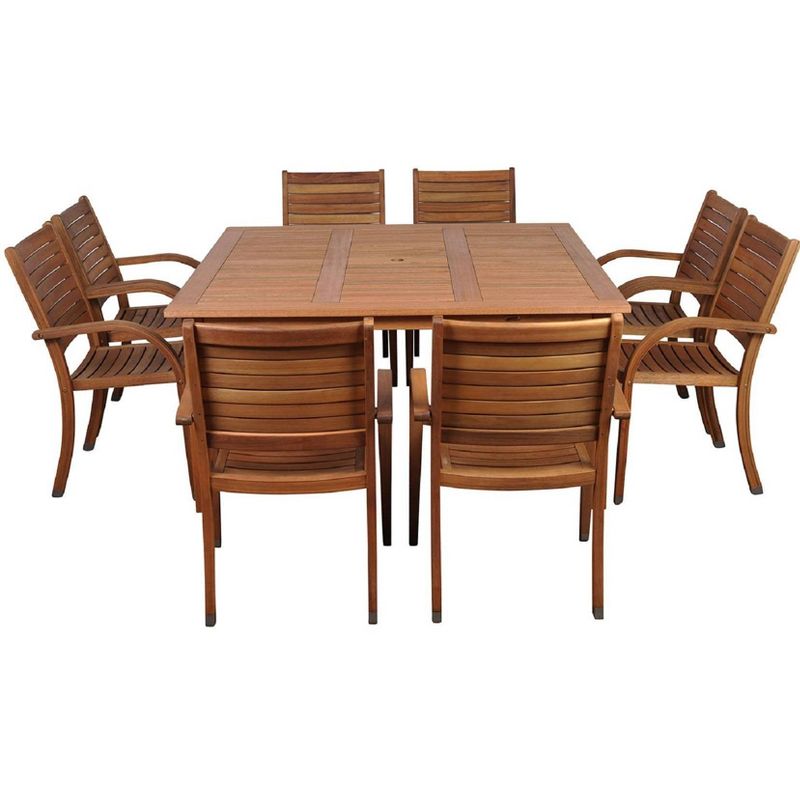 Arizona 9pc Patio Eucalyptus Wood Dining Set - International Home Miami
