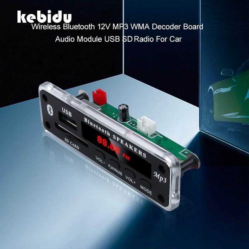 kebidu Wireless Bluetooth Audio Module MP3 WMA Decoder Board USB SD FM Radio 5V 12V for Car Build in Car Speaker MP3 Player