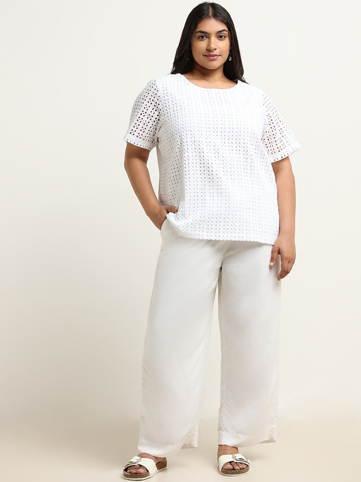 Gia by Westside White Eyelet Knit Top