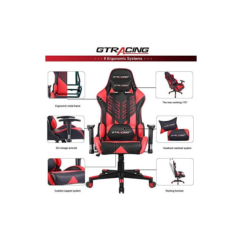 Chair Racing Office Chair Pu Leather High Back Computer Desk Chair Ergonomic Swivel Chair with Headrest and Lumbar Support Blue