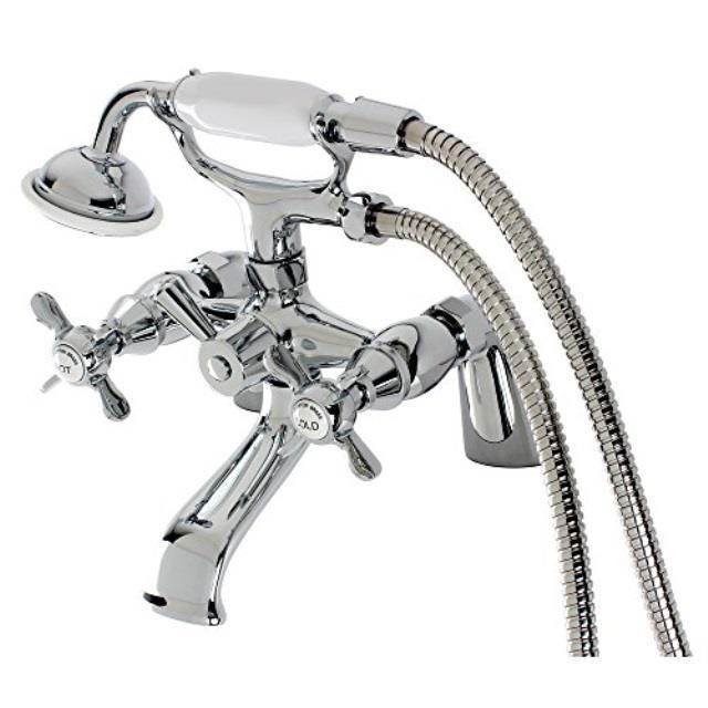Kingston Brass KS287C Essex 6" Centers Deck Mount Clawfoot Tub Filler with Hand Shower, Chrome