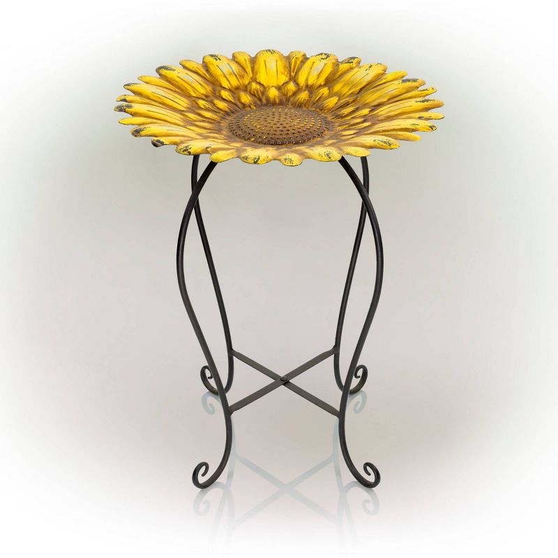 Alpine 19" Embossed Iron/Glass Sunflower Birdbath Yellow