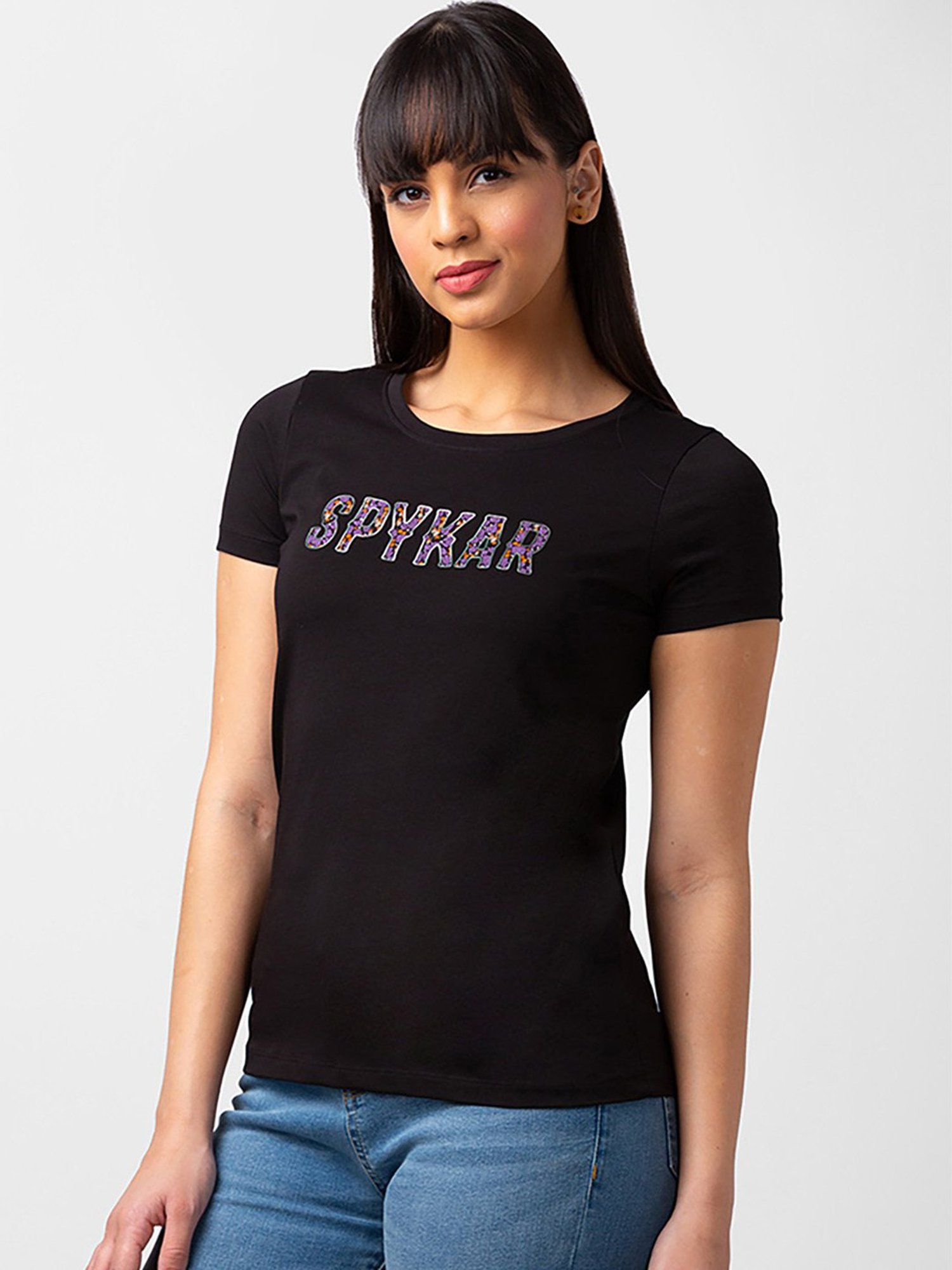 Spykar Black Printed T-Shirt
