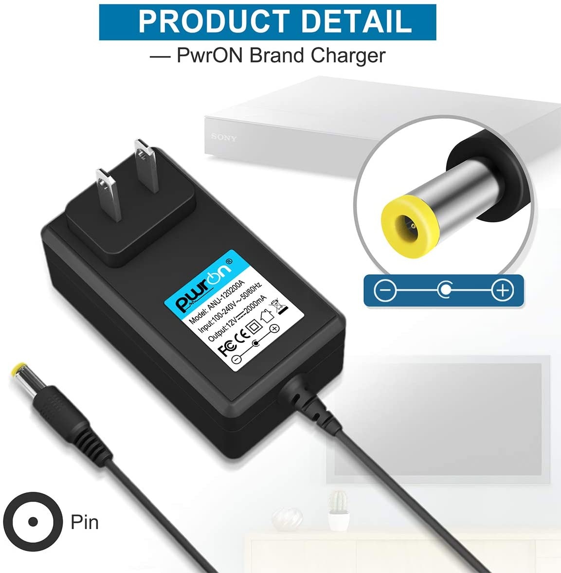 PwrON 12V AC Adapter Compatible with Sony BDP-BX BDP-S Series Blu-ray Disc DVD Player BDP-BX120 BDP-BX520 BDP-BX350 BDP-BX670 BDP-S1200 BDP-S1700 BDP-S3700 BDP-S3200 BDP-S6700, PN: AC-M1208UC