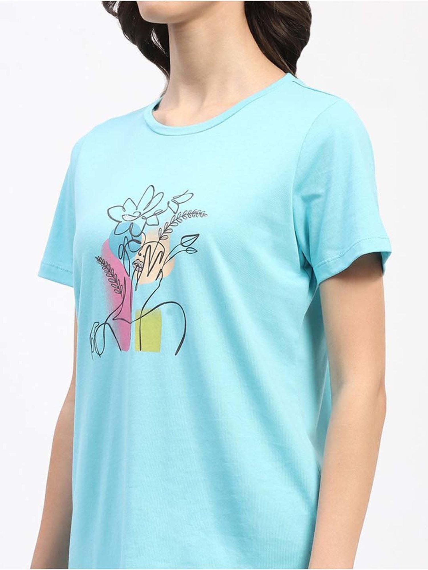 MADAME M Secret Blue Cotton Printed T-Shirt Pyjamas Set