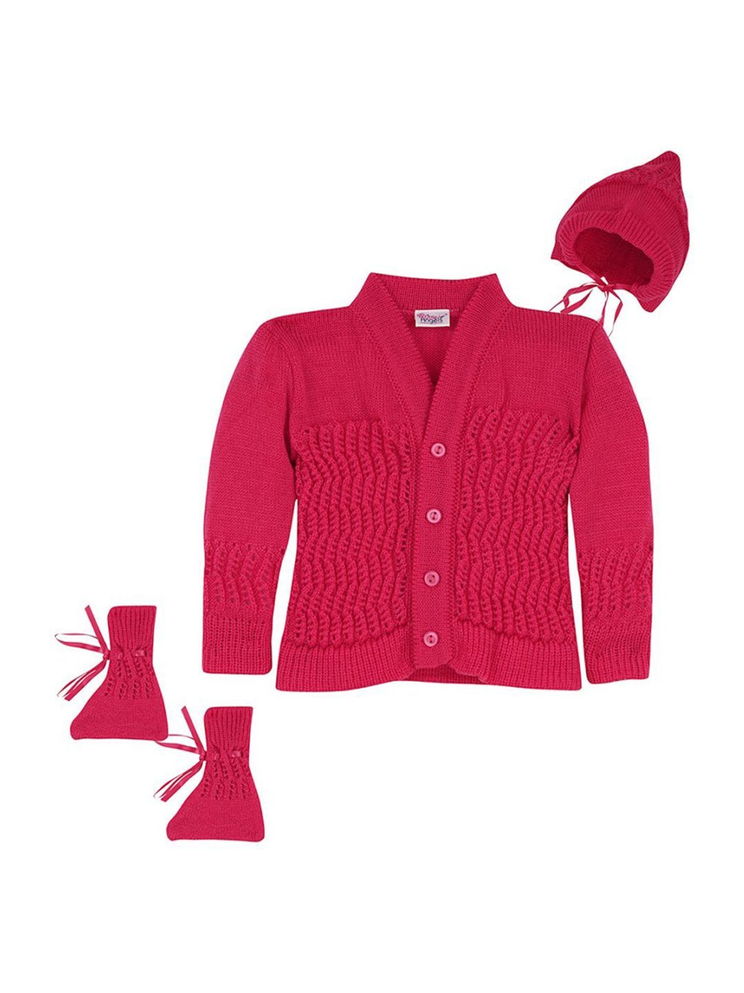 Little Angels Kids Maroon Textured Pattern Full Sleeves Sweater Set