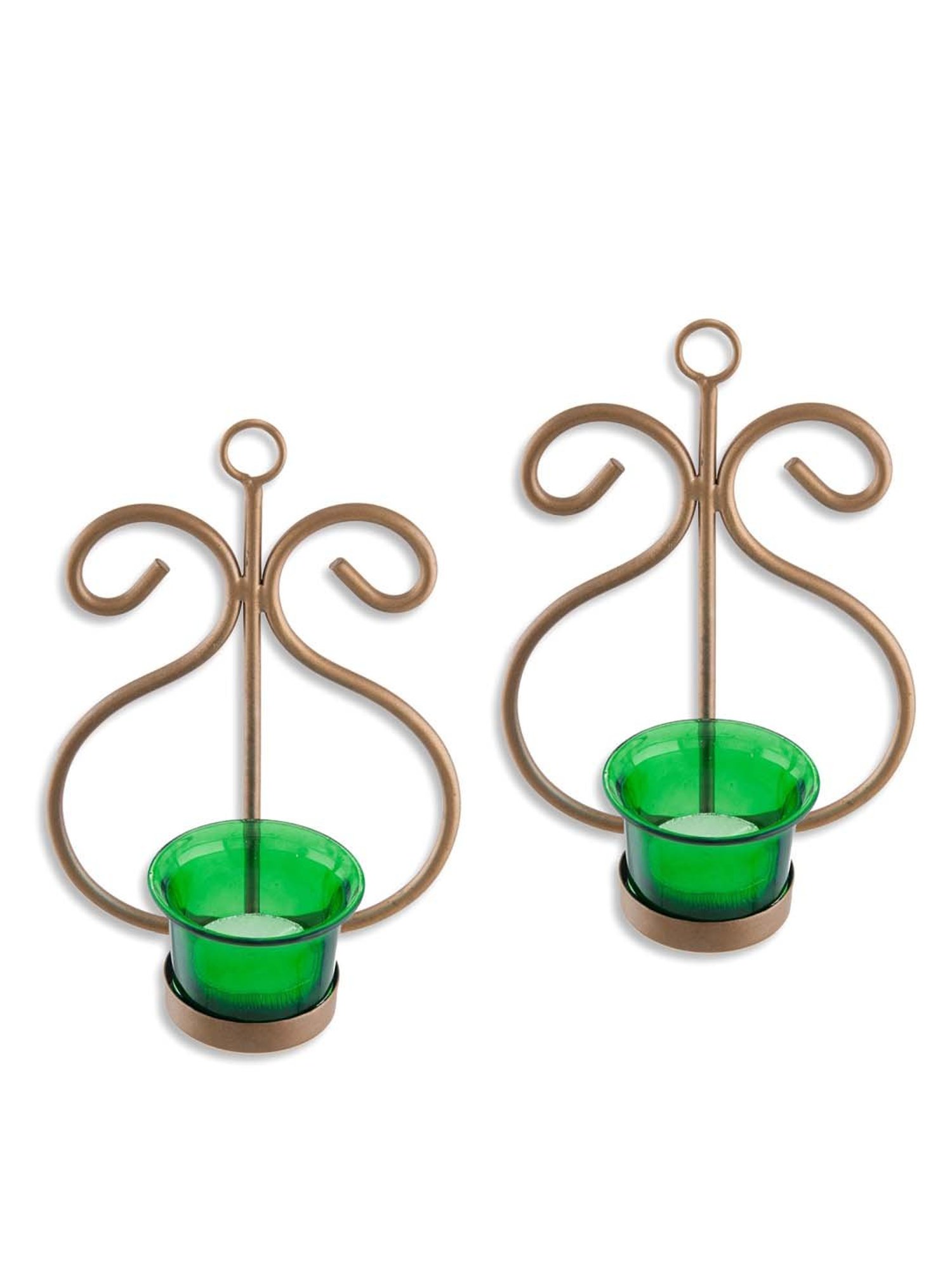 Homesake 'Halloween' Green & Golden Metal Wall Candle Holder With Tea Light Candle - Set of 2