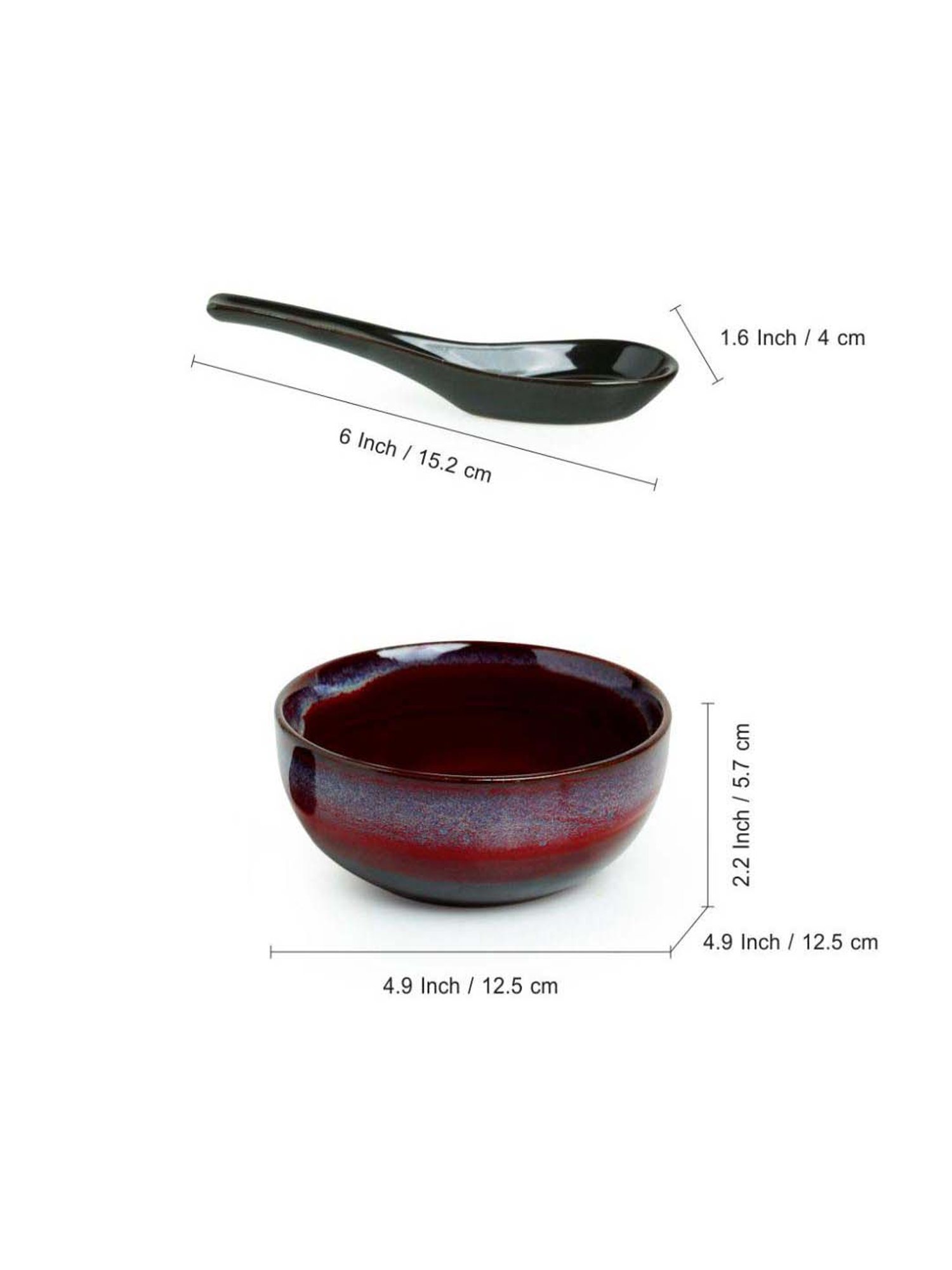 ExclusiveLane 'Magma Bowls' Hand Glazed Studio Pottery Ceramic Soup Bowls With Spoons (Set Of 4)