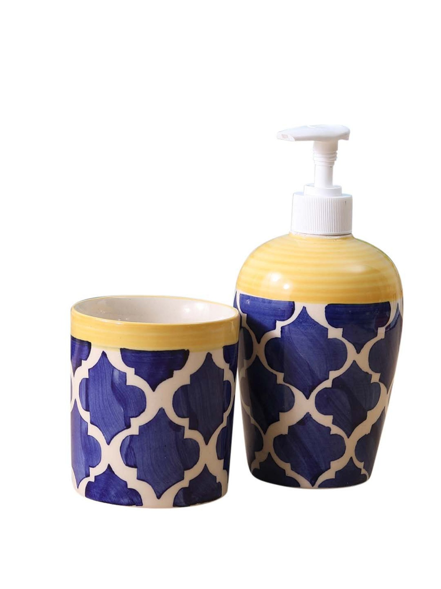 VarEesha Moroccan Navy Blue & Yellow Ceramic Bath Accessories - Set of 2