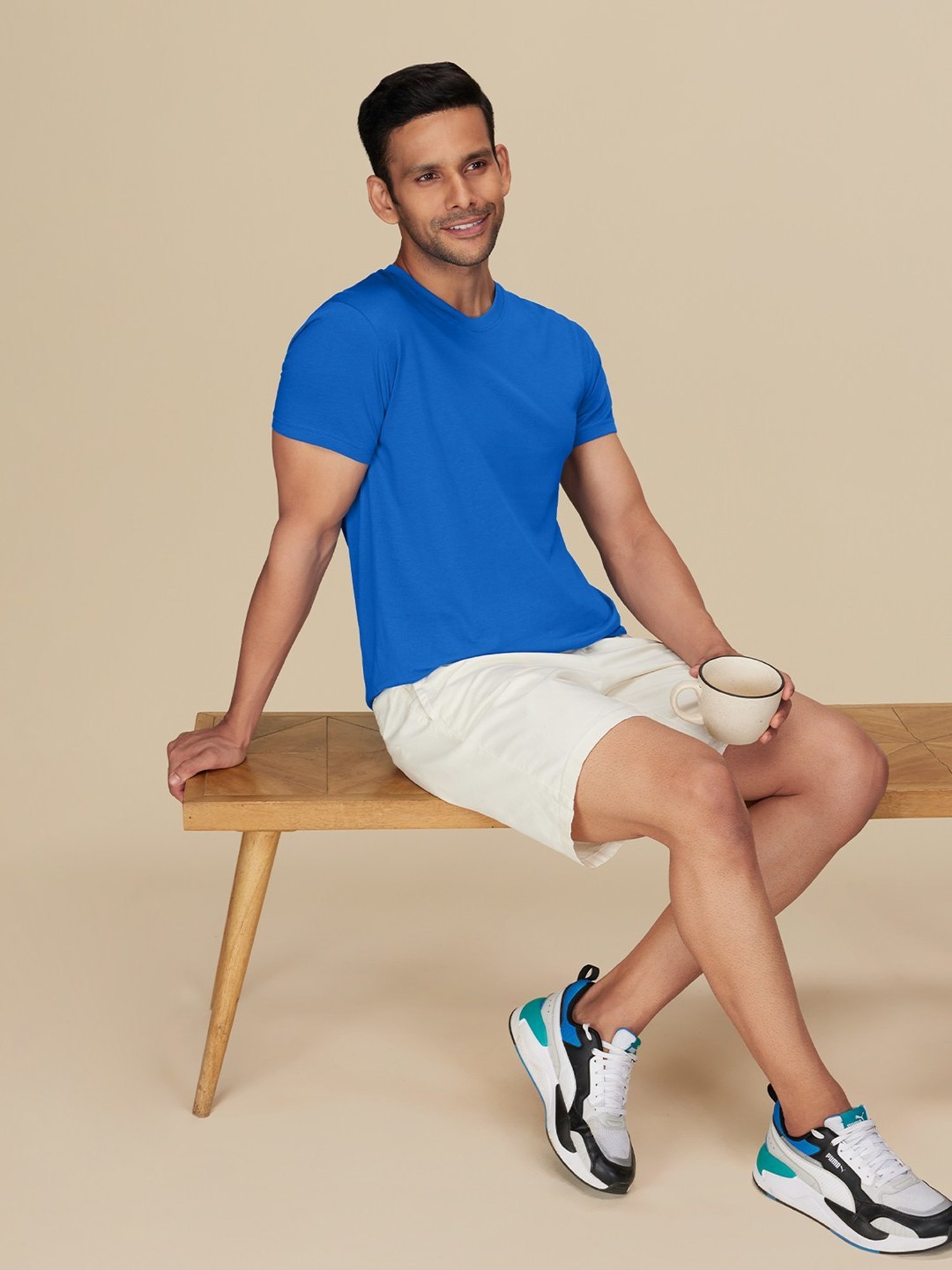 XYXX Olympic Blue Cotton Regular Fit T-Shirts