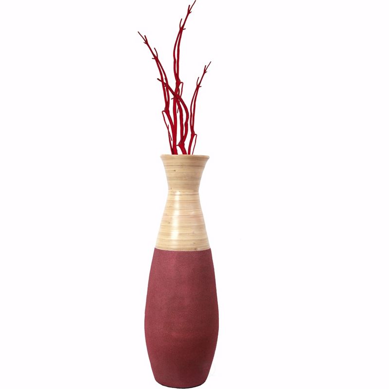 Uniquewise 31.5" Tall Handcrafted Bamboo Floor Vase, Burgundy and Natural