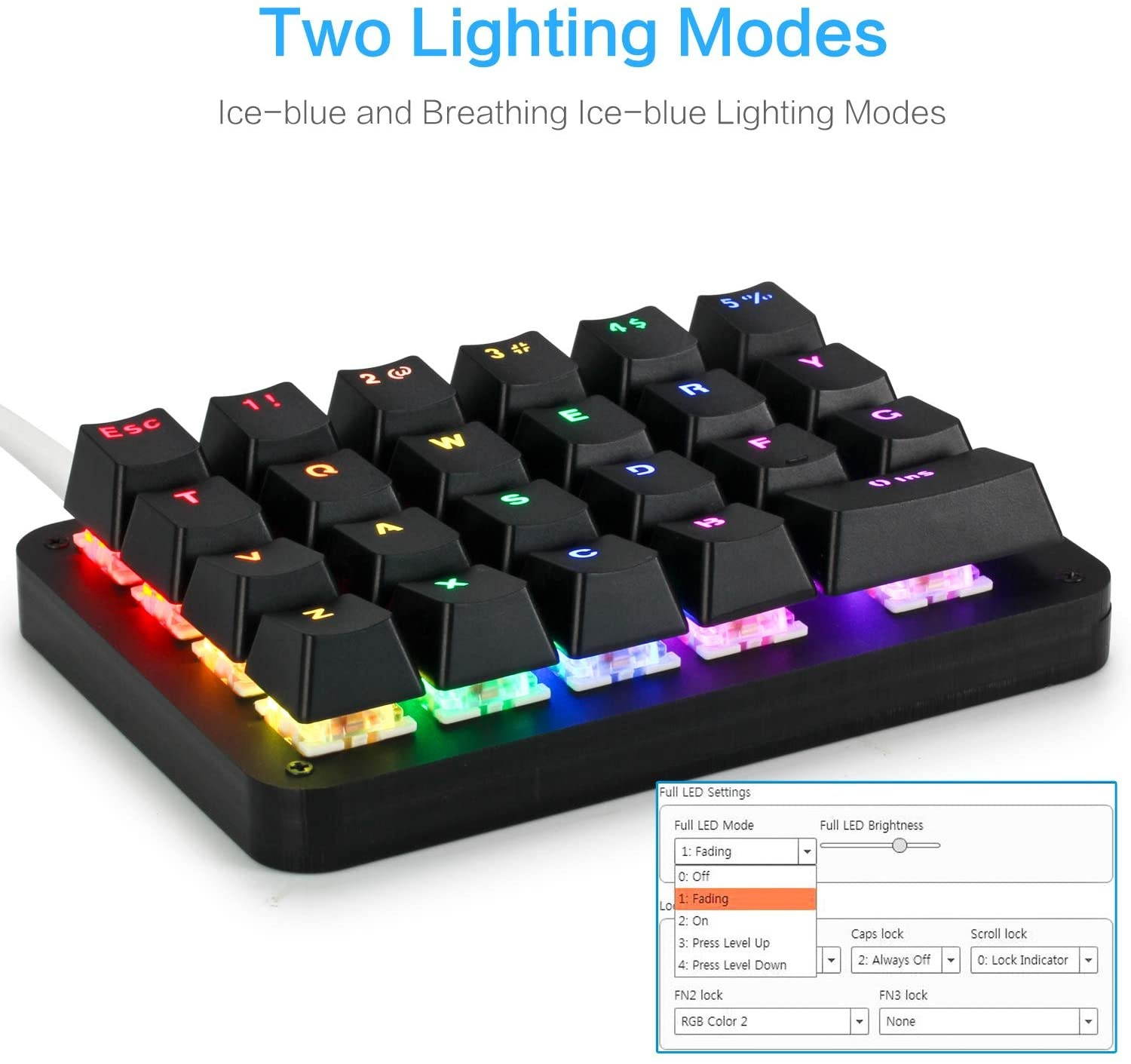 Koolertron One Handed Macro Mechanical Keyboard, RGB LED Backlit Portable Mini One-Handed Mechanical Gaming Keypad 23 Fully Programmable Keys Red Switches (RGB Backlit/Red switches)