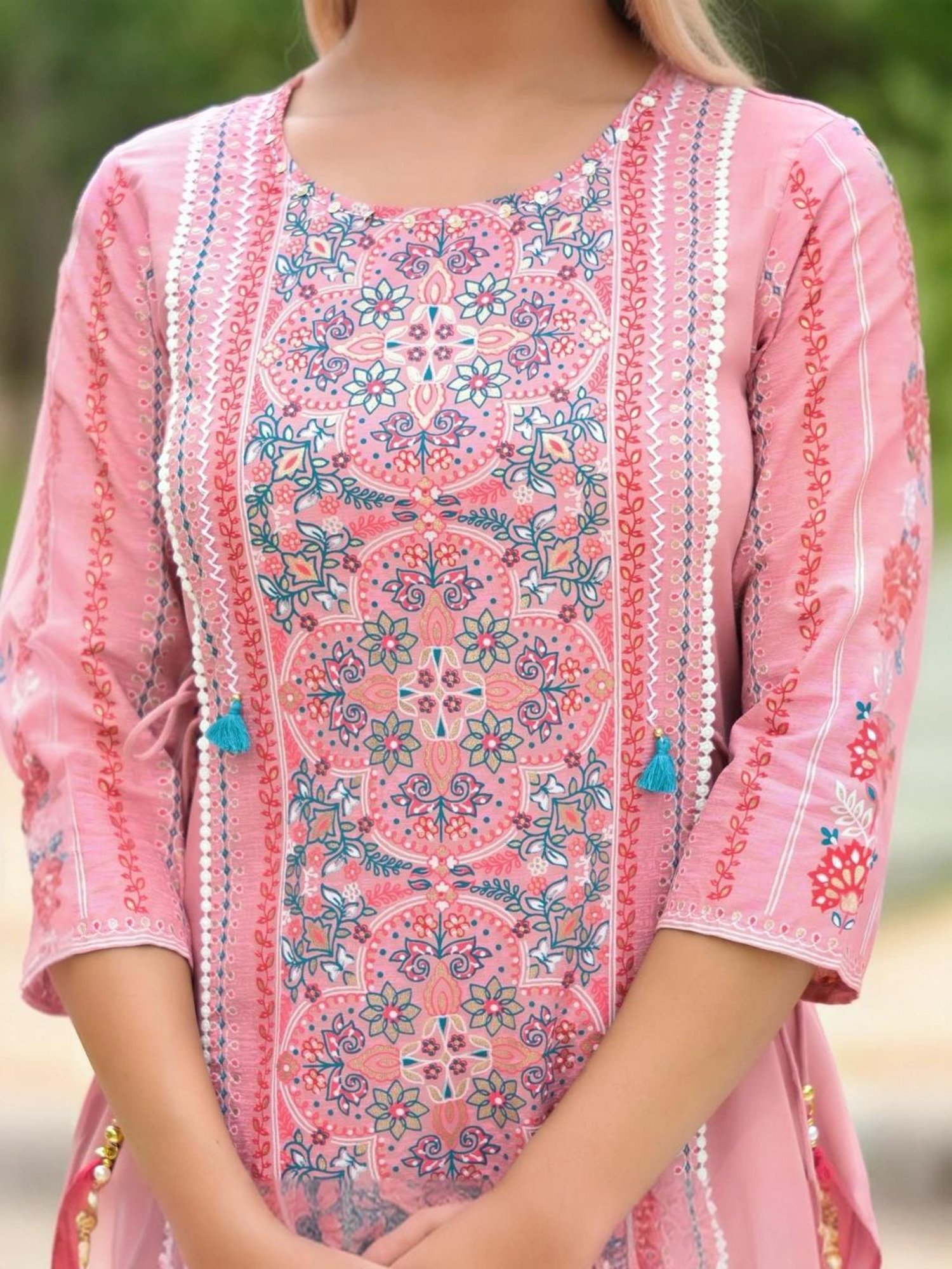 Juniper Pink Embroidered Kurta Pant Set With Dupatta