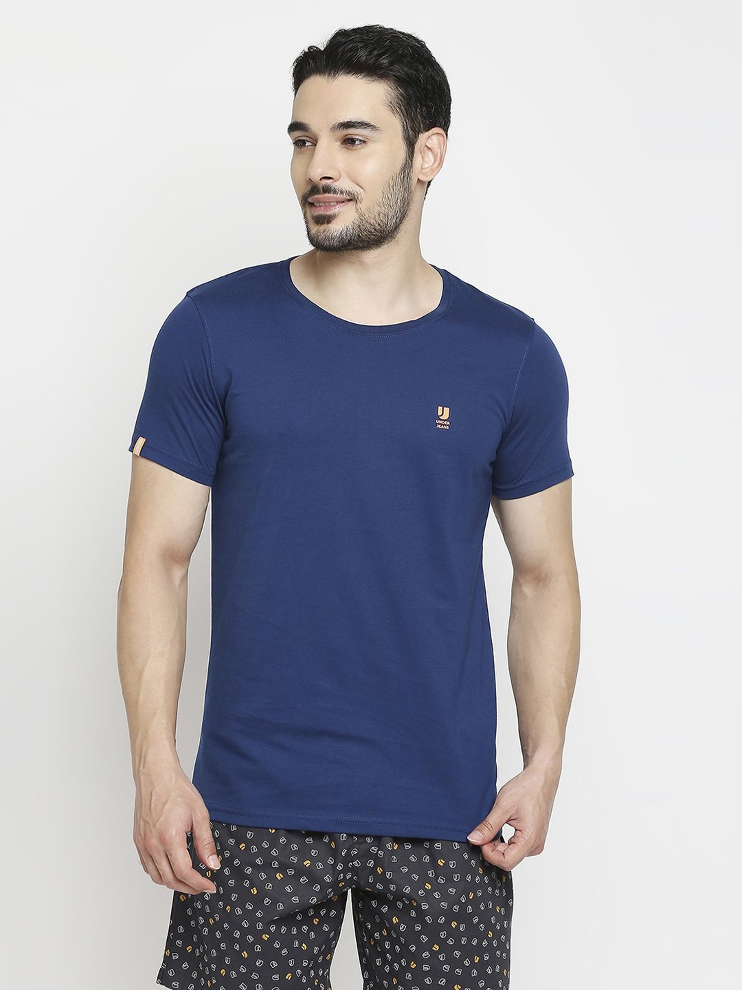 UnderJeans by Spykar Navy & White Regular Fit T-Shirt