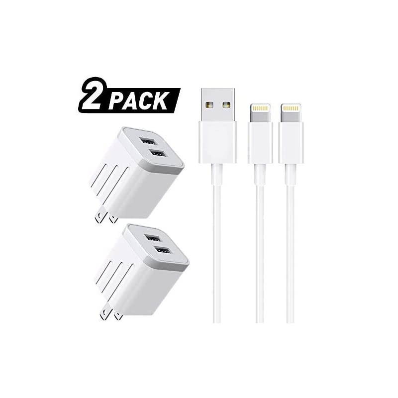 iPhone Charger Double USB MFi Certified Cable (6/6FT) with 2 Port Wall Charger Adapters (4-Pack) Fast Charging Block Power Plug Compatible with iPhone 11/Pro/Xs Max/X/8 and More-White