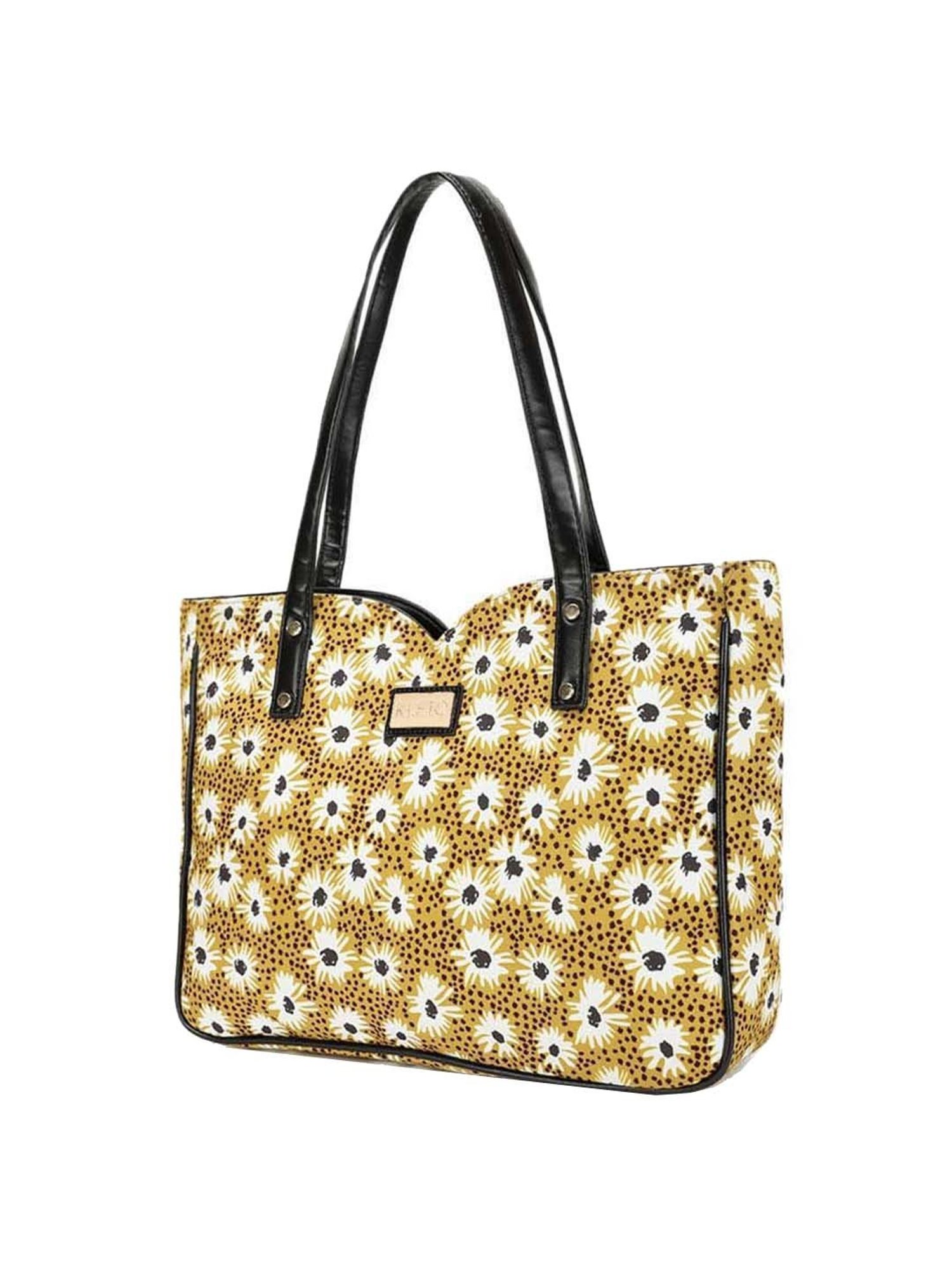 KLEIO Yellow Printed Medium Tote Handbag