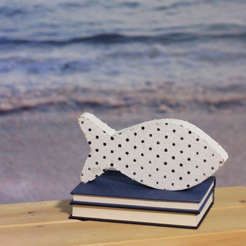 Northlight 10" Cape Cod Inspired Table Top White and Black Polka Dot Fish Decoration
