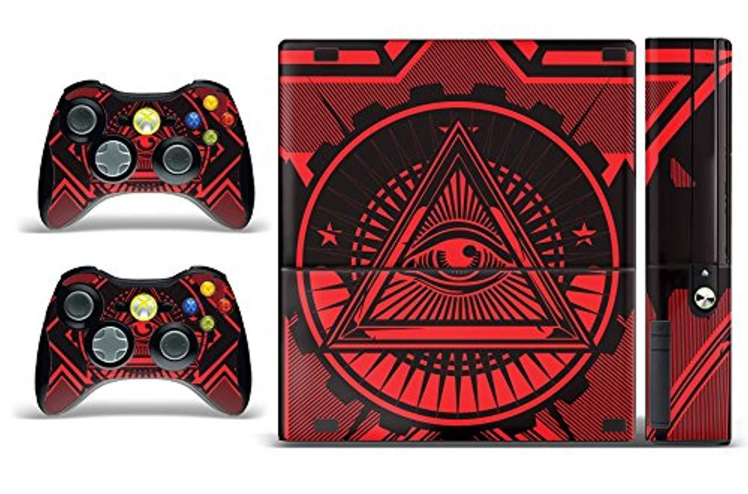 designer skin sticker fits:microsoft xbox 360 (360e) (3rd gen) - conspiracy-red