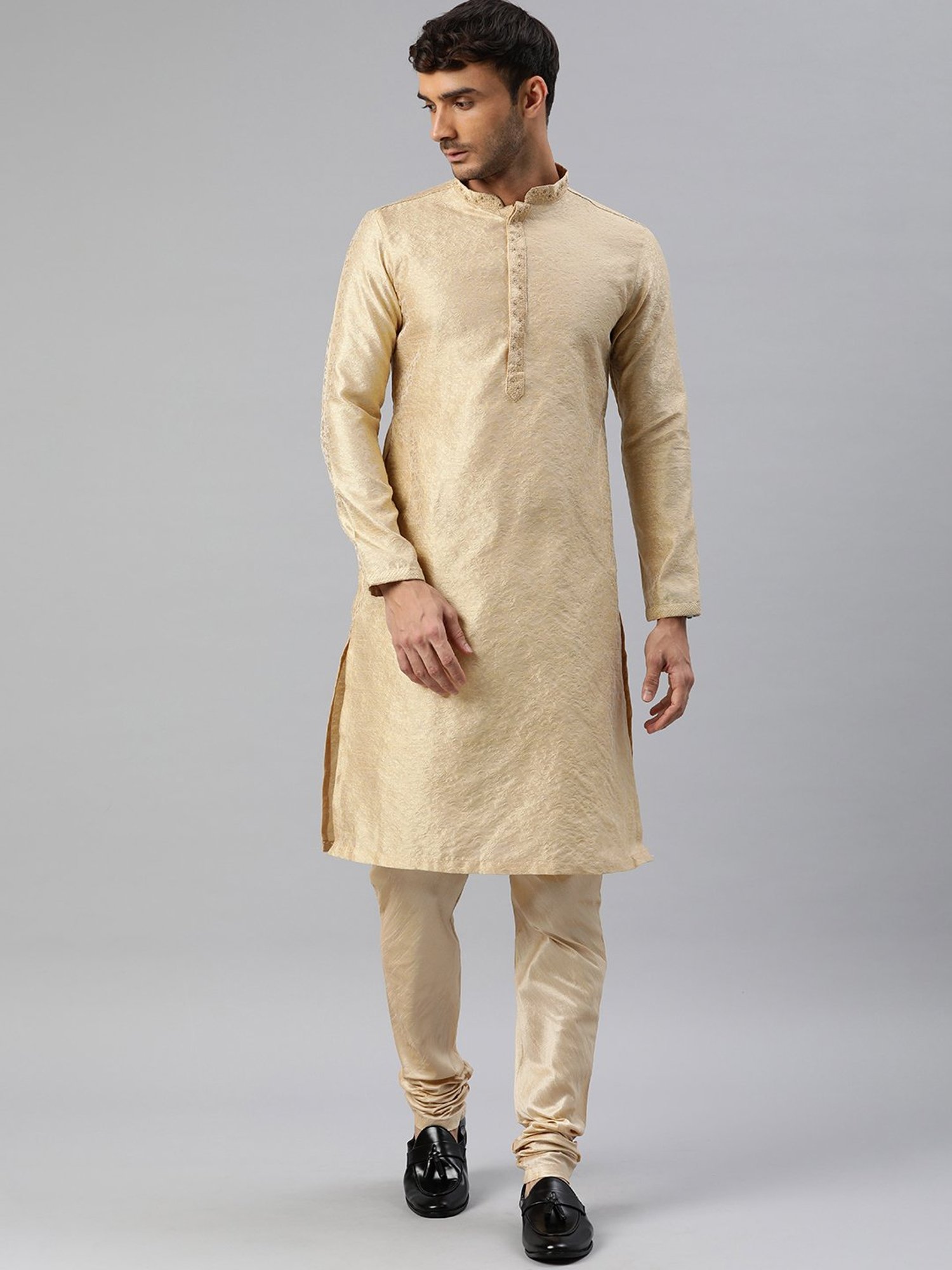 Manthan Beige Regular Fit Self Design Kurta & Churidar Set