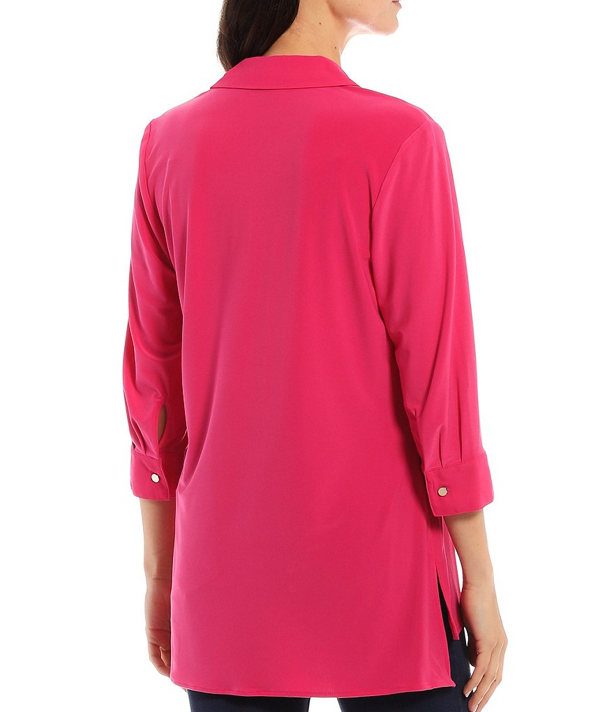 Slim Factor by Investments Bridget 3/4 Sleeve Button Front Hi-Low Top