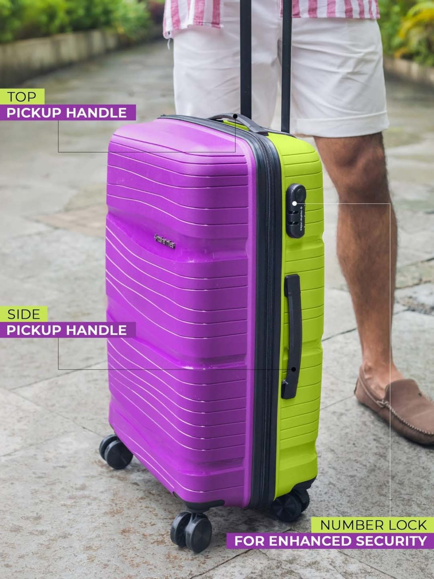 Nasher Miles Nicobar Hard-Sided Polypropylene Set of 3 Purple and Green Trolley Bags(55,65&75Cm)