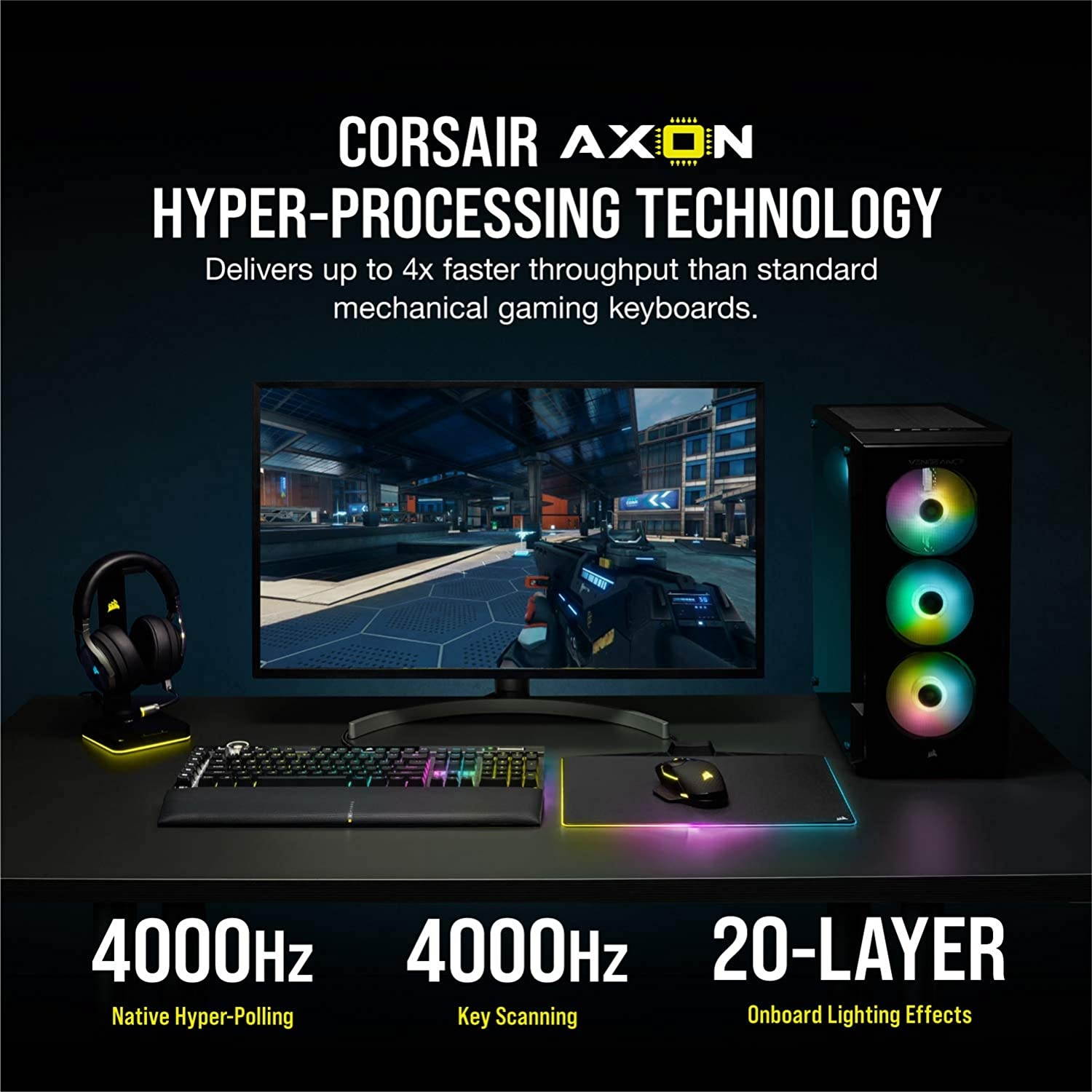 Corsair K100 RGB Mechanical Gaming Keyboard - Cherry MX Speed RGB Silver Keyswitches - AXON Hyper-Processing Technology for 4X Faster Throughput - 44-Zone RGB LightEdge - PBT Double-Shot Keycaps