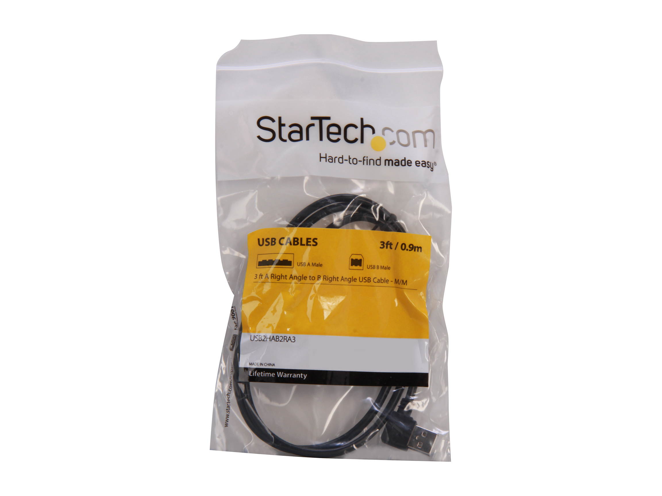 StarTech.com USB2HAB2RA3 3 ft / 91cm A Right Angle to B Right Angle USB Cable - 0.91m Right Angle USB 2.0 - 1x USB A 1x USB B - Black