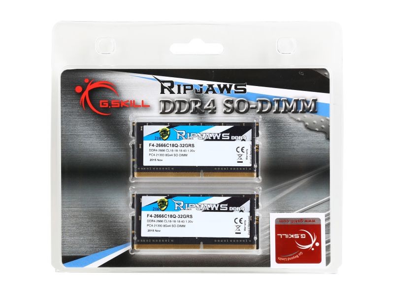 G.SKILL Ripjaws SO-DIMM 8GB 260-Pin DDR4 SO-DIMM DDR4 3200 (PC4 25600) Laptop Memory Model F4-3200C18S-8GRS