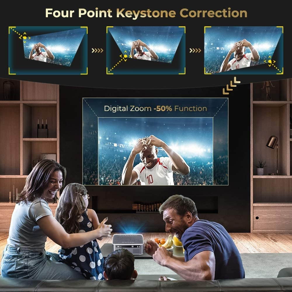 DBPOWER RD828 Native 1080P Full HD WiFi Projector 8500L, Support 4D Keystone Correction, Zoom, PPT, 300" Portable Mini Video Projector Compatible w/Smart Phone/Laptop/PC/DVD/TV/PS4