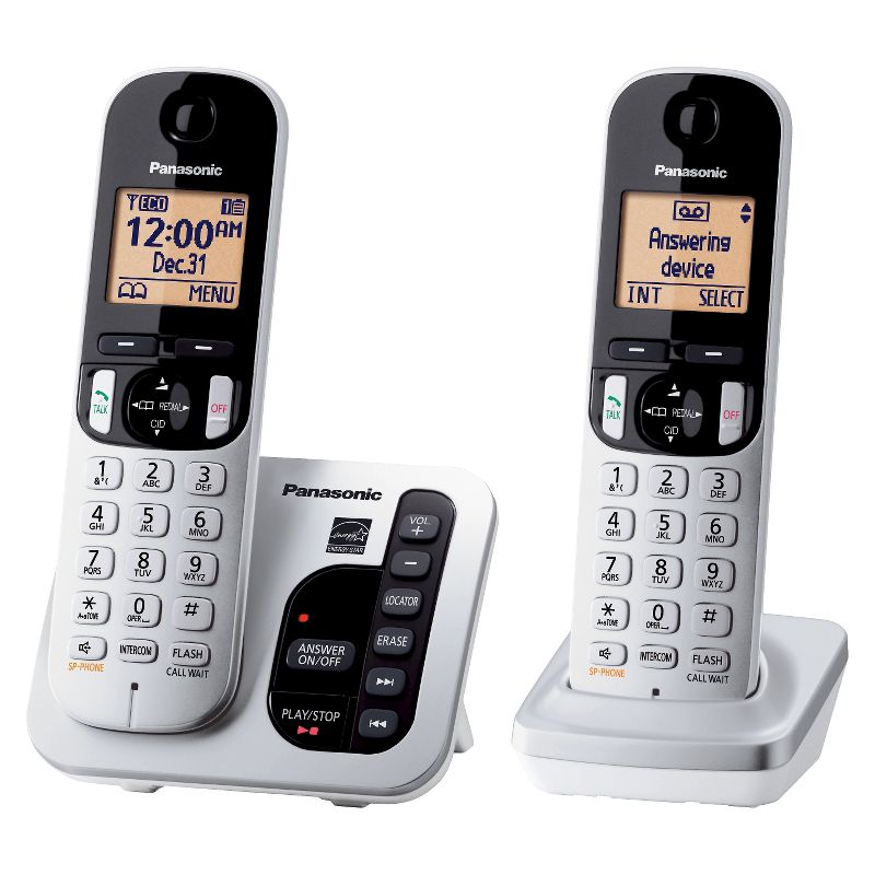 Panasonic DECT 6.0 Plus Cordless Phone System (KX-TGC222S) with Answering Machine - Silver