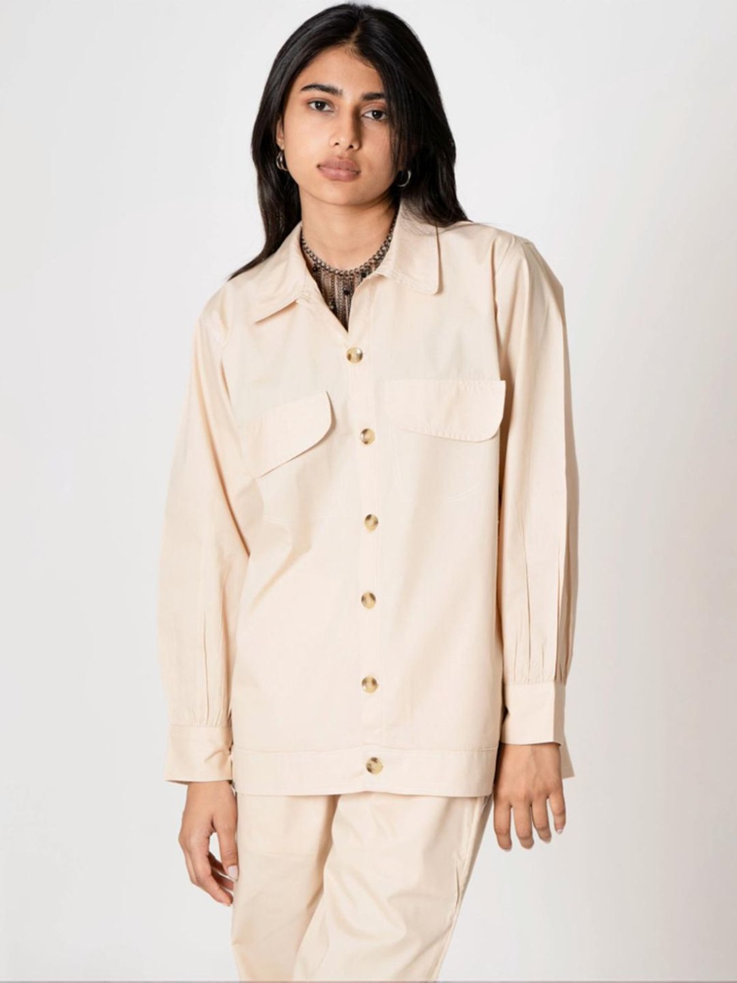 Kameez by Pooja Pale Beige Capsule 24 Poplin Shirt and Pant Co-ord Set