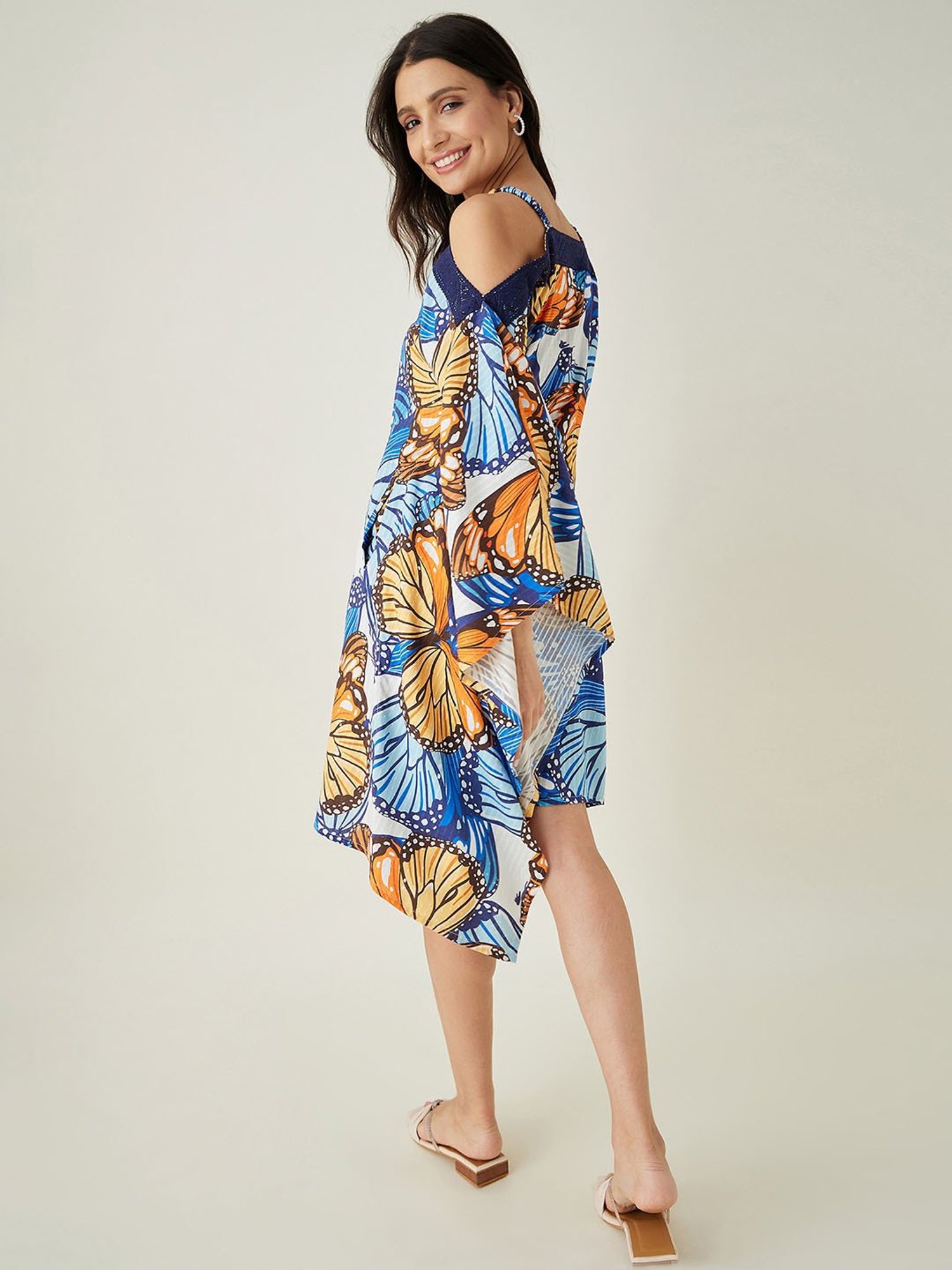 The Kaftan Company Blue Printed Kaftan Beachwear Dress